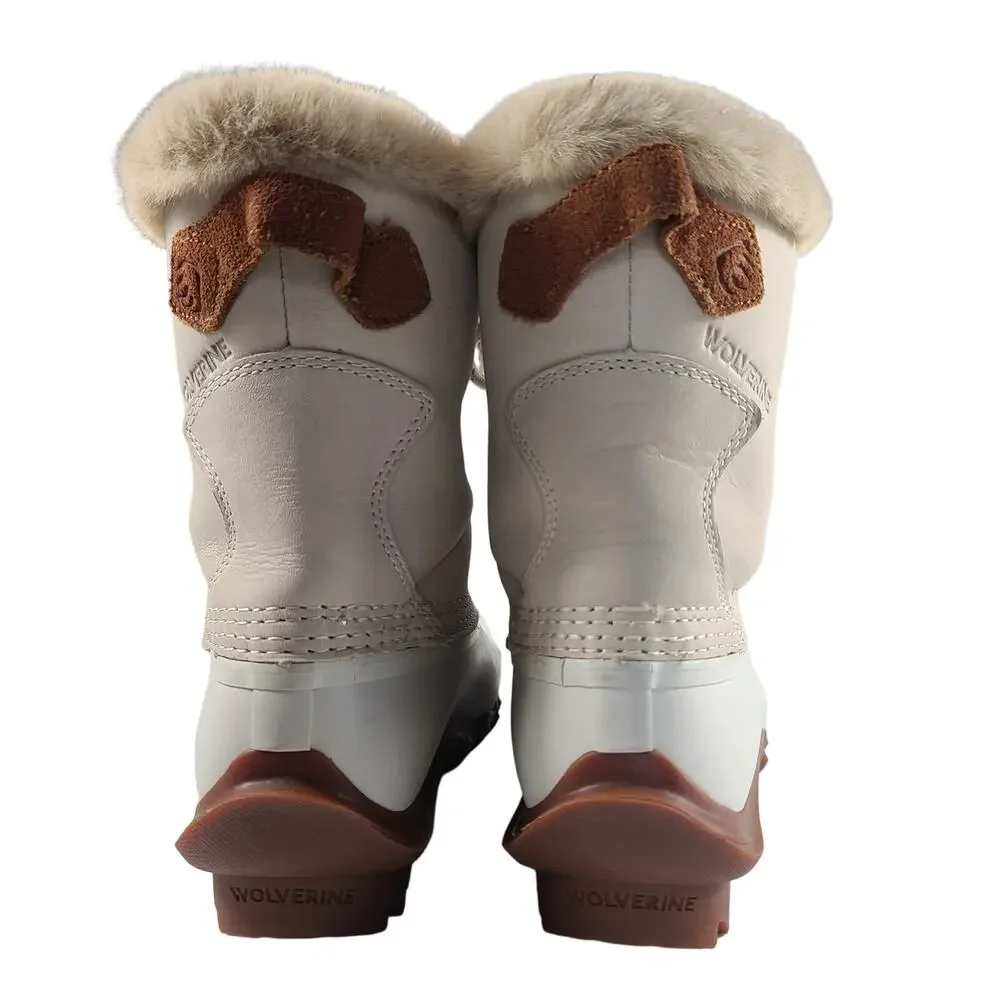 Wolverine Torrent Ivory Leather Rubber Waterproof Faux Fur Lined Mid Boots 7 M